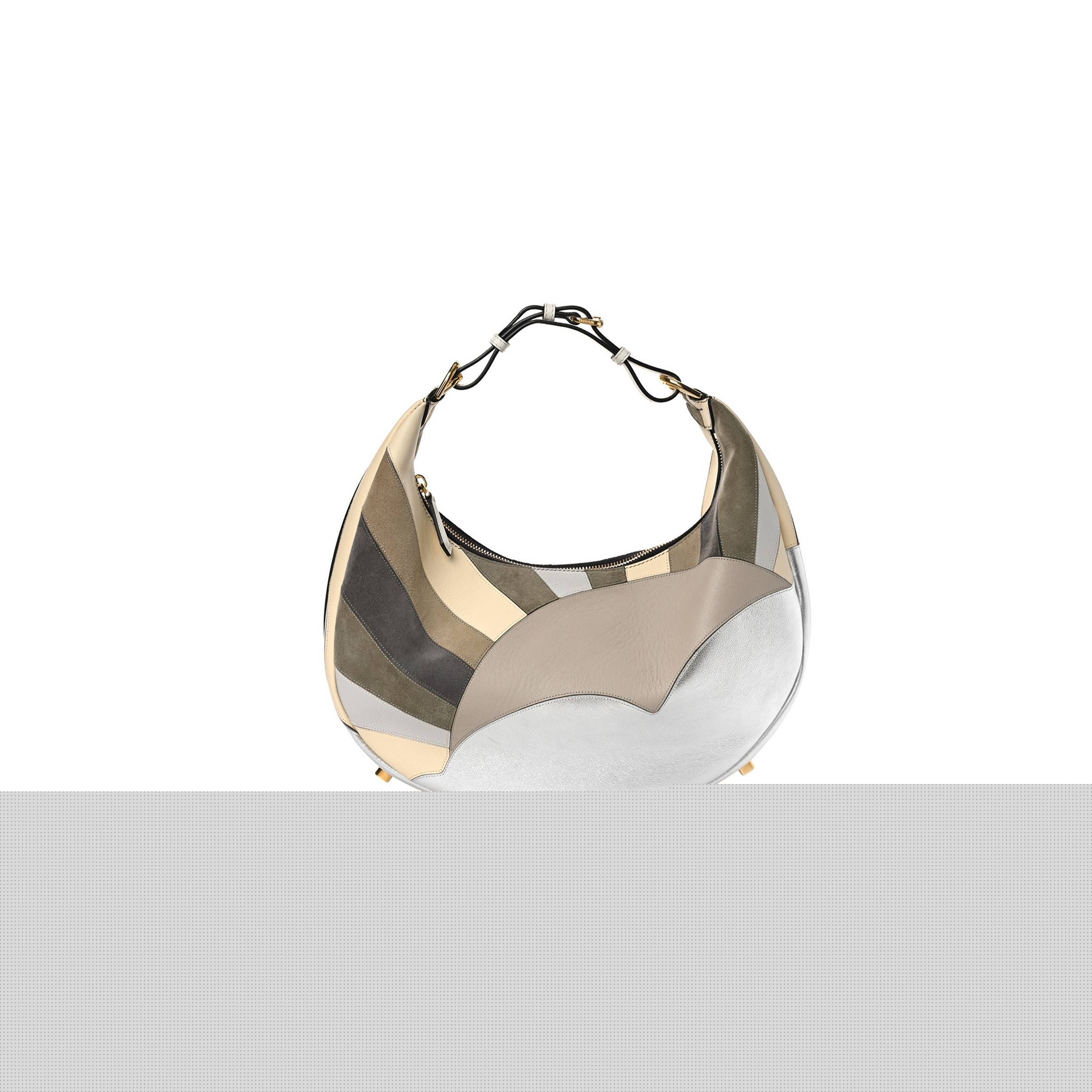 F**di vitello seta goatskin suede sun cloud inlay medium F**digraphy hobo bag multicolor white ice (28*20*11cm)